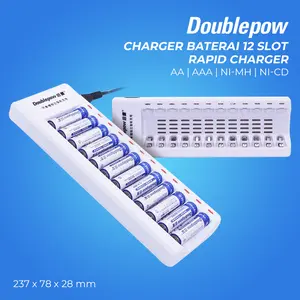 Paket Charger Baterai Doublepow dengan Slot Battery AA dan AAA Untuk Jam Remot Tv Ac - Lampu Led Merah