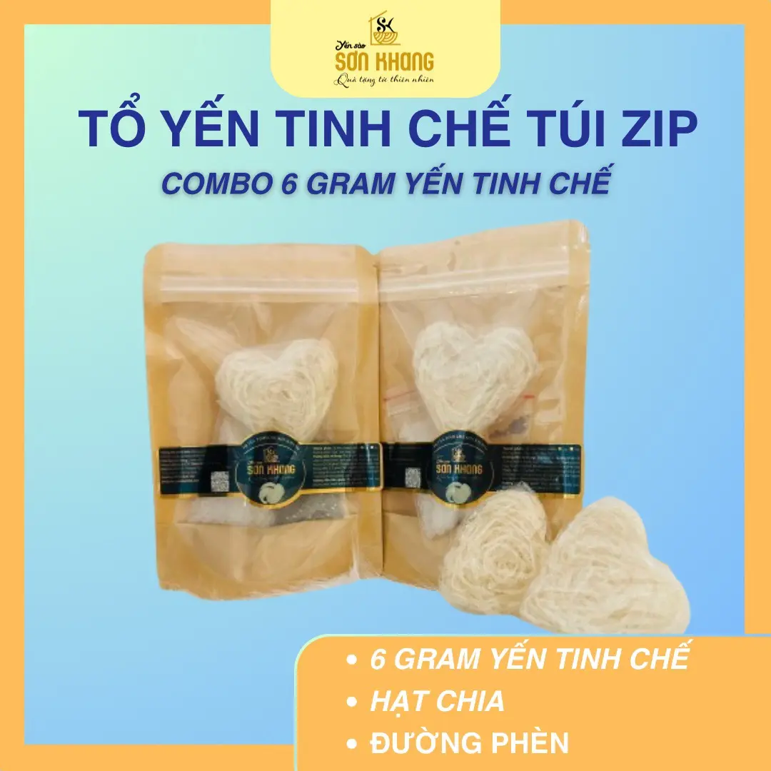Yến Sào Sơn Khang - Tổ Yến Tinh Chế Túi Zip- Combo 6gram tổ yến tinh chế hình tim