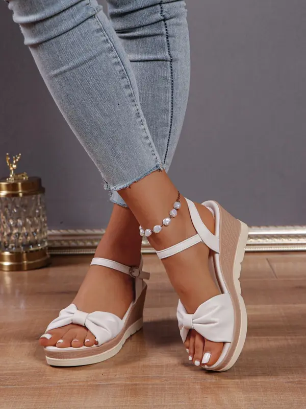 Women's Fashionable Plain Color Wedge Sandals, Casual Comfortable Platform Sandals for Summer, Female All-match Round Toe Shoes for Daily Wear, Girl 2