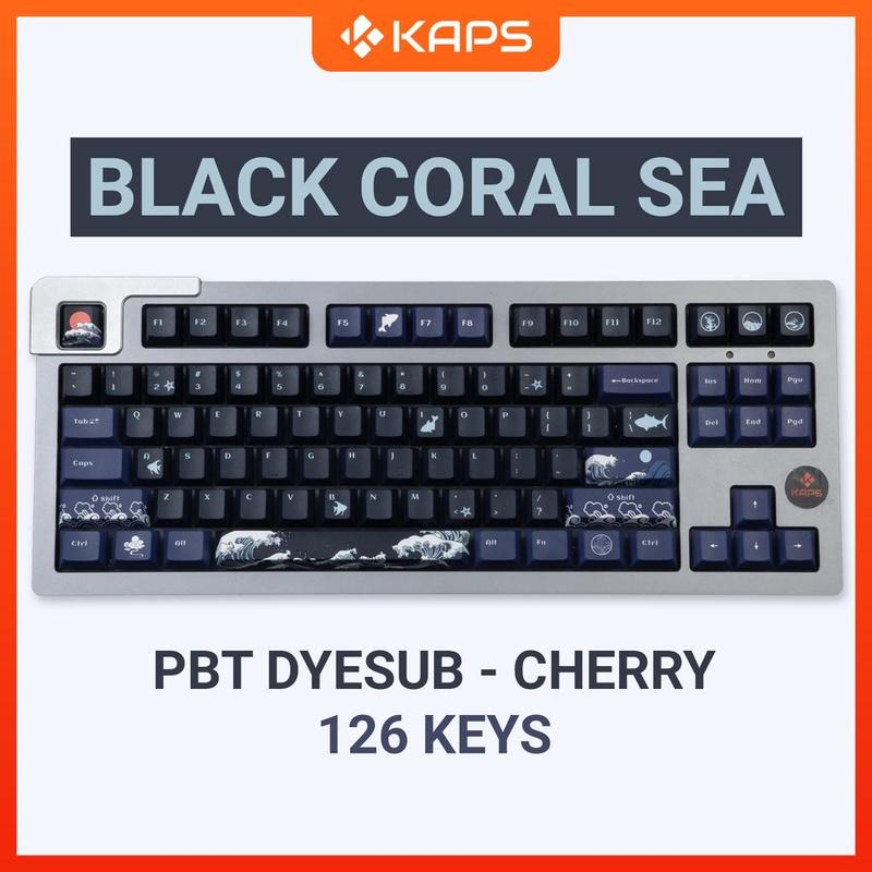 Keycap Coral Sea Black nhựa PBT profile Cherry in dyesub 126 nút cho bàn phím cơ layout 108/104/98/87/84/75/68/64/61
