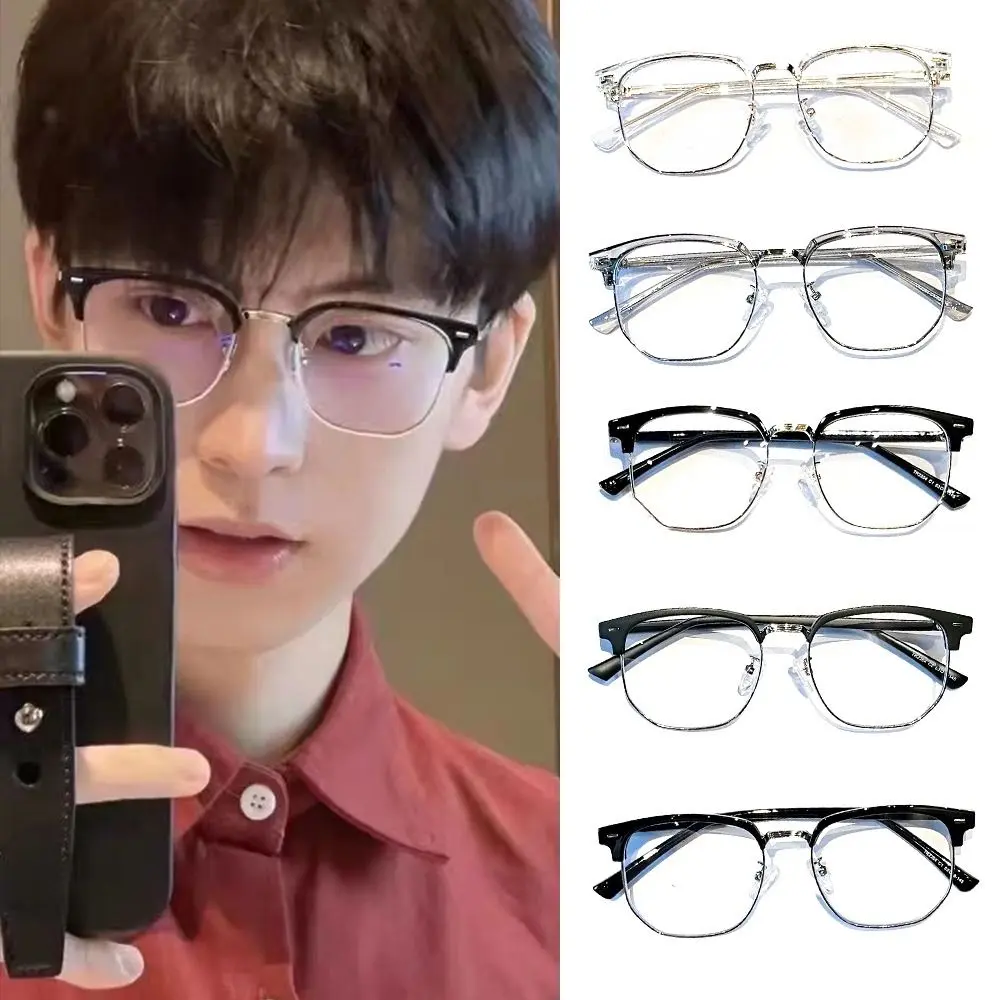 New Metal Half Frame Anti-Blue Light Glasses Eye Protection Plastics Flat Mirror Spectacles Half Frame Glasses for Women Men