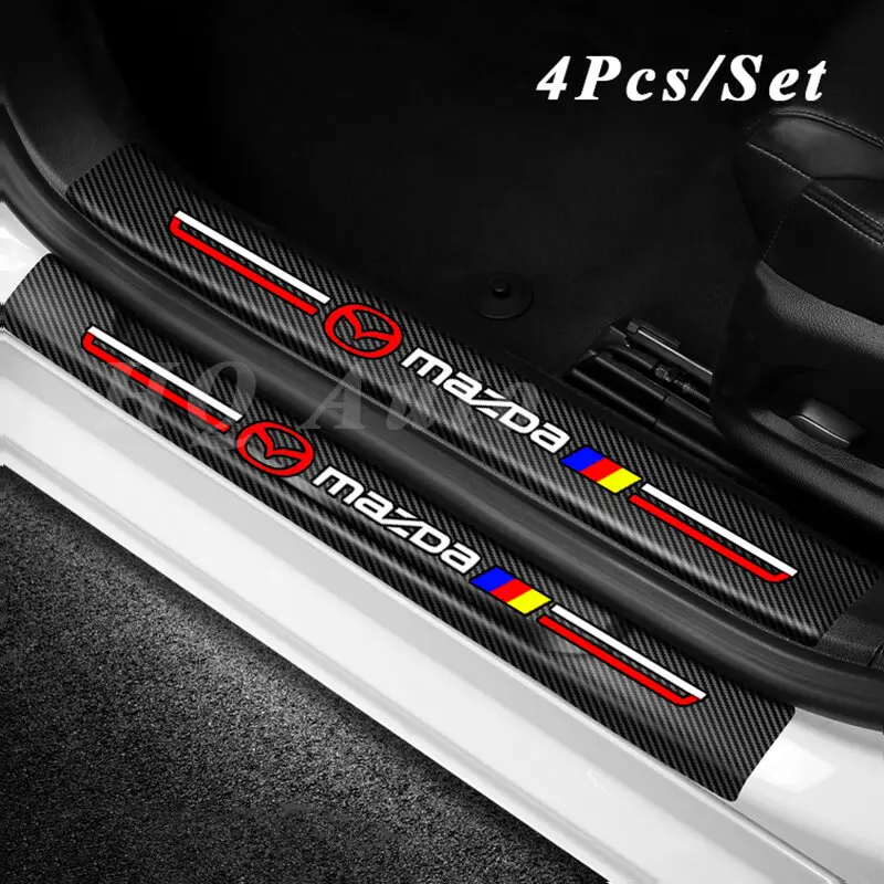 4 PCS For Mazda 2 3 6 CX3 CX5 CX8 CX30 BT50 Car Door Carbon Fiber Sill Guards Protector Stickers Anti-Scratch Trunk Threshold Plate Cover Accessories