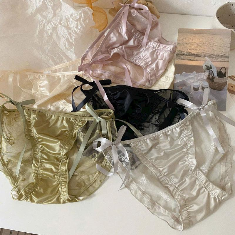 Sét Quần lót lụa ren cao cấp 2 dây mảnh 2 nơ xinh xắn, mềm mại 3718