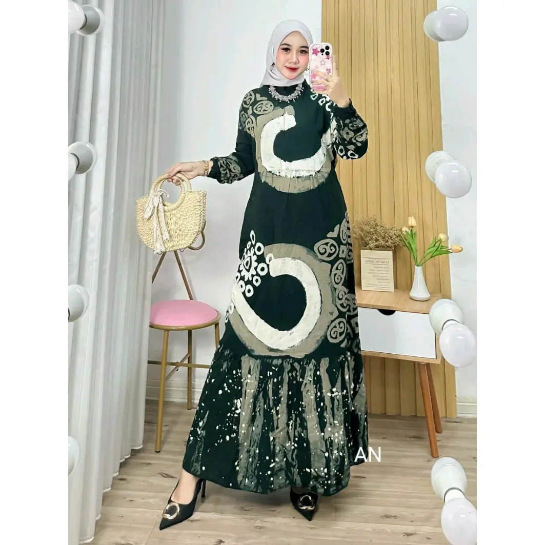 Gamis twill rayon super, pakaian Muslim, lengan Panjang, Dress terbaru