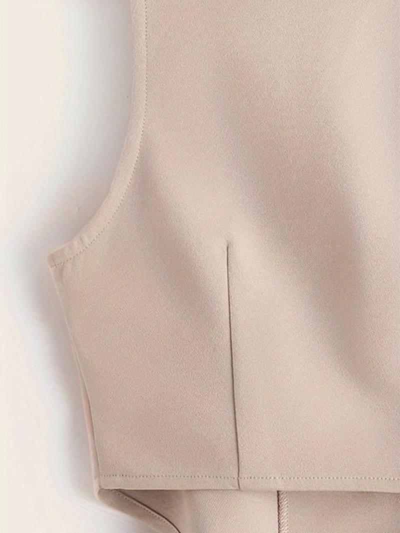Product Introduction of Women's Solid Button Front V Neck Crop Vest Blazer, Elegant Fashion Asymmetrical Hem Sleeveless Top for Daily Outdoor Wear, Women Clothing for All Seasons 3