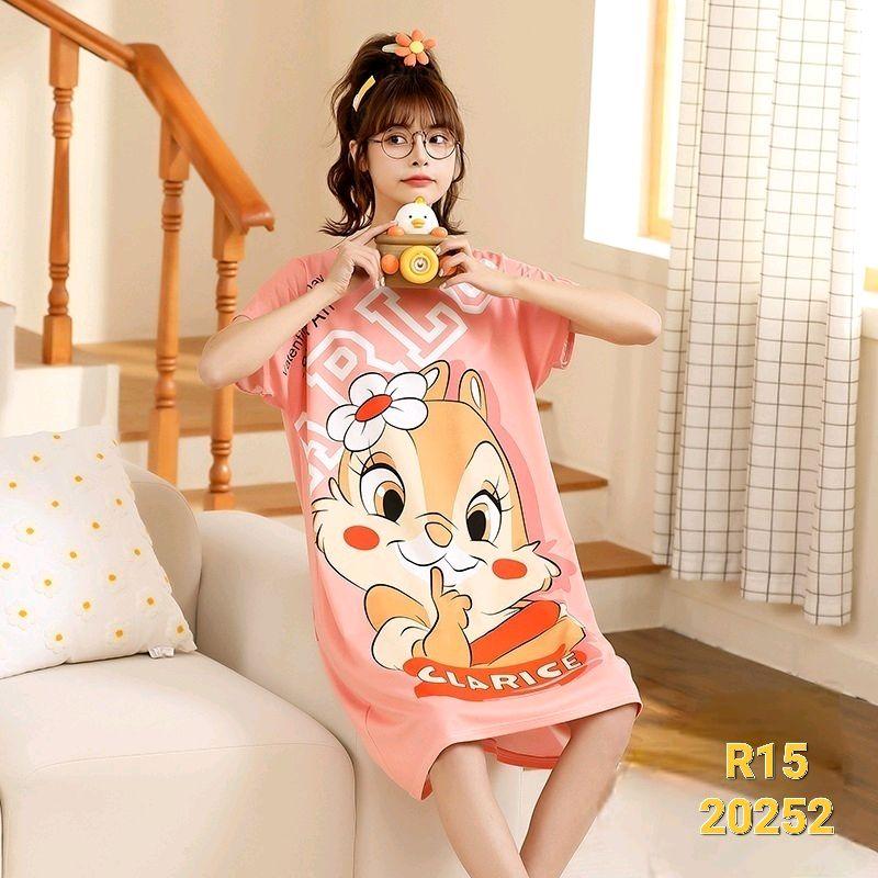R15 [ 50-85kg] Đầm mặc nhà Bigsize họa tiết hoạt hình Sóc Cam Nữ Thun 1