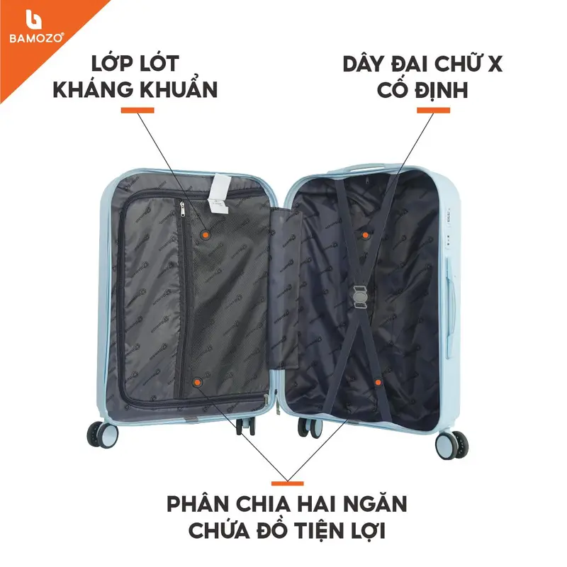 [CHÁY HÀNG 6/6] Combo Vali Bamozo 8812 Cao Cấp + Cốp Mỹ Phẩm Size 20/24 Nhựa ABS PC Bền đẹp 7