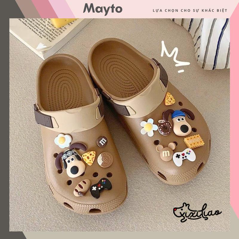  Dép sục nữ basic Xixitiao đế cao 2cm kèm 14 charm kiểu sandal quai hậu phối Mayto CS-102 