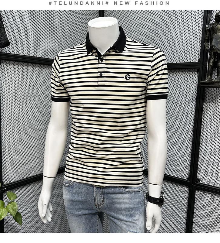 Product Introduction of Áo Polo Thêu, Dành Cho Nam Giới, Thương Hiệu Thời Trang Mùa Hè, Áo Thun Sọc, Thời Trang Cao Cấp Thường Ngày Có Ve Áo, Dáng Ôm, Dễ Phối Đồ, Áo Thun ngắn Tay Cộc Tay 10