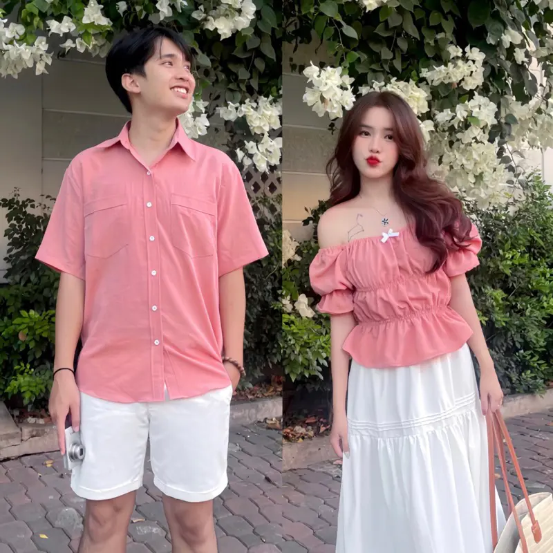 Hot 2024Cặp Áo Đôi Sơ mi, Áo Trễ Vai Nhún Tầng Cho Nam Và Nữ Hàng Áo Chất lượng Sam4 boutique Women Quần Ngủ Nhung Voi