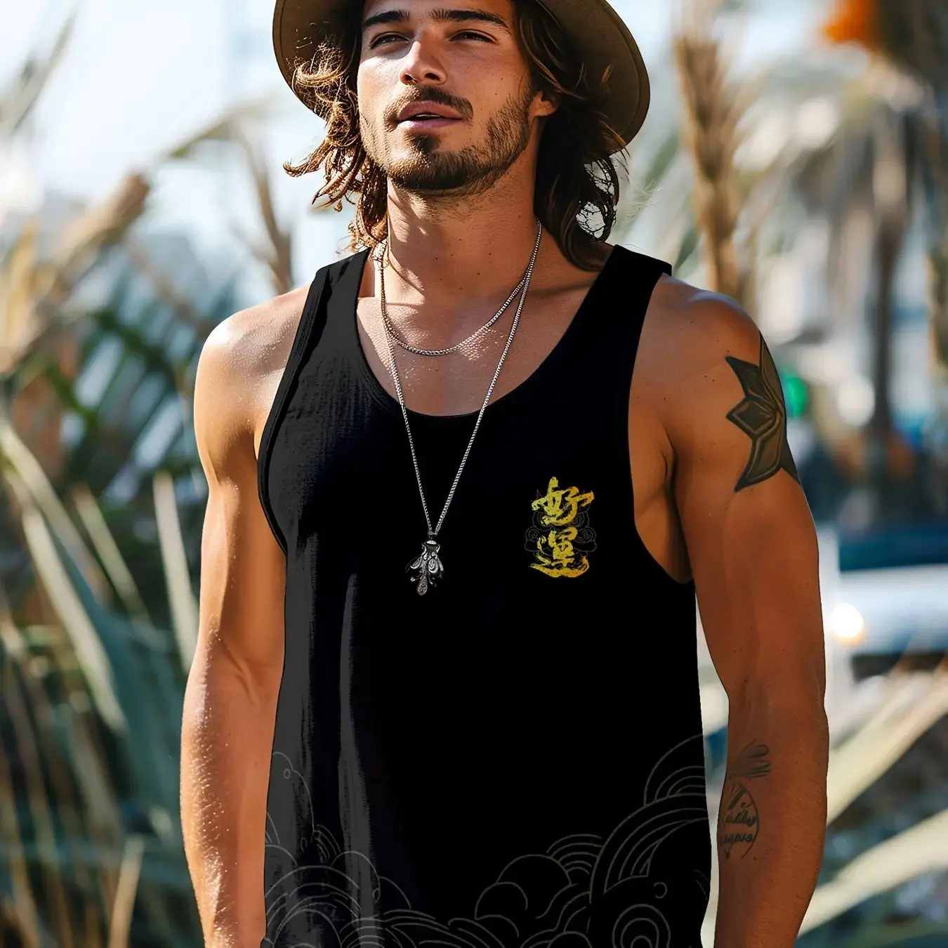 Summer Men's Vest Retro Totem Printed Round Neck Clothing Sleeveless T-shirt Printed Large Size Daily Sports Fitness Running Top baju  kuda  putih ariana  grande  shirt  meme