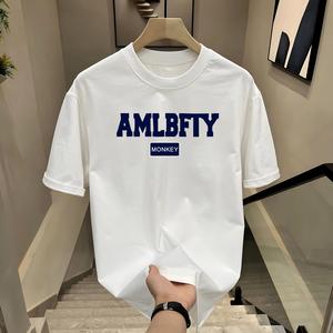 ผ้าฝ้ายคอกลมแขนสั้นเสื ้อยืดผู้ชายเทรนด์ภาษาอ ังกฤษพิมพ์ฤดูร้อนด้านบ หลวมพร้อมเสื้อยืดขนาด
