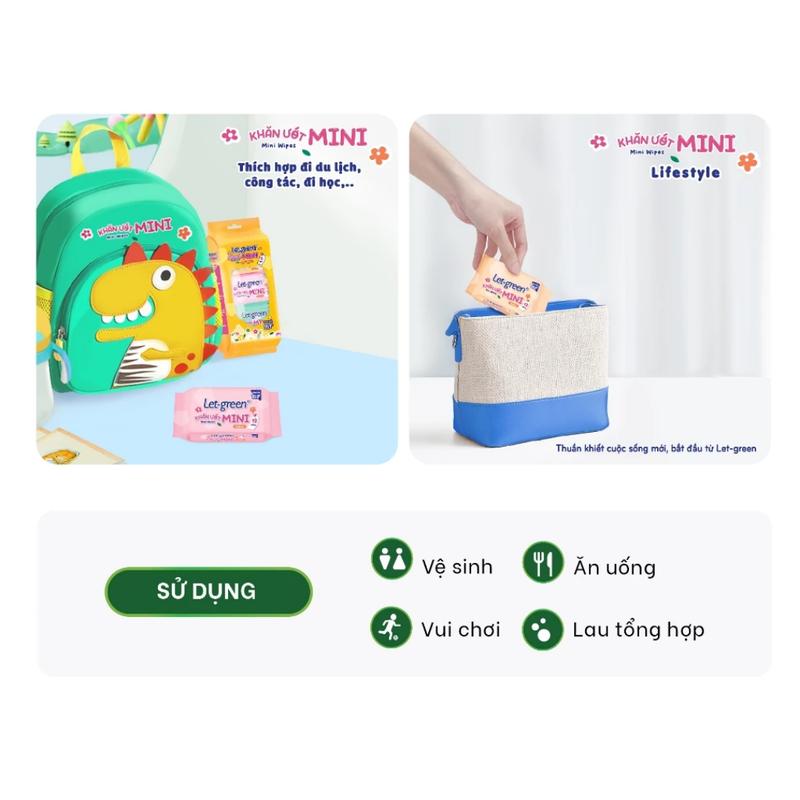 Bịch 3 Gói Khăn Ướt Mini Let-Green, Khăn Ướt Bỏ Túi Tiện Lợi 6