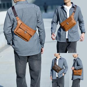 Men's Crossbody Bag PU Leather Vintage Single Shoulder Bag High-end Feel Men's Portable Sling Bag