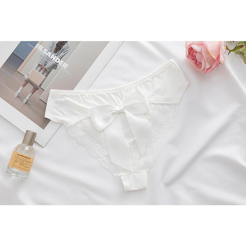 Đồ Lót Lụa Lạnh Không Đường May, Thiết Kế Nơ Mới, Phối Ren Gợi Cảm, Quần Sịp Nữ Cạp Thấp Phong Cách Âu Mỹ ML 7