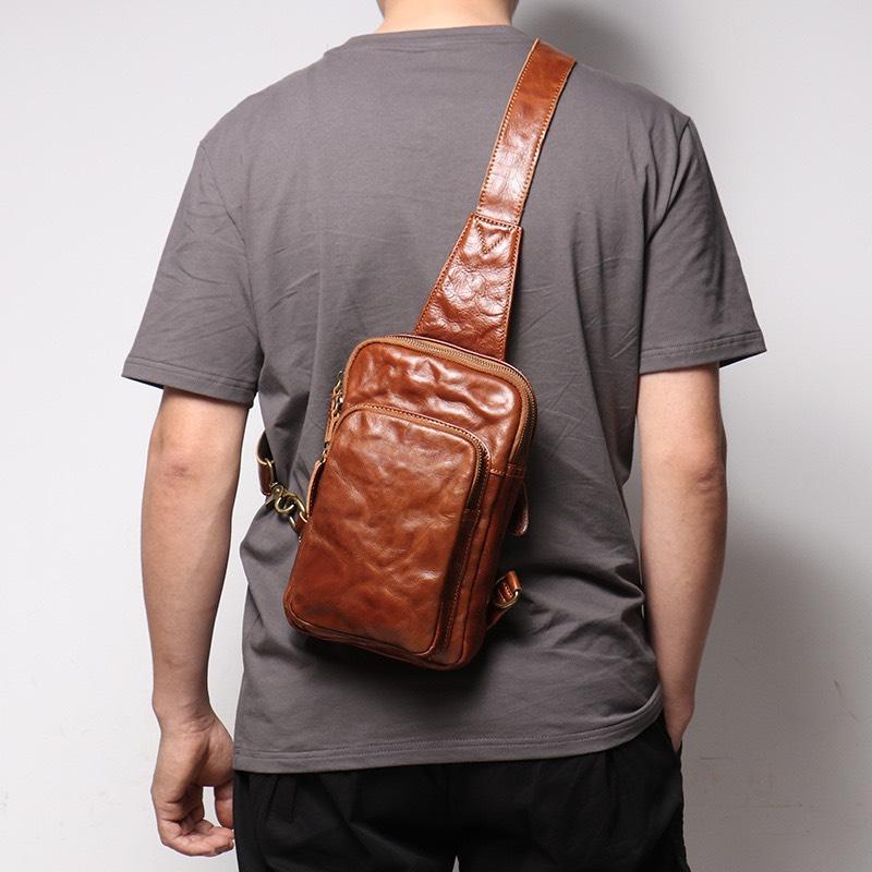  Túi Chéo Da Sần Nâu Da Bò DB222 