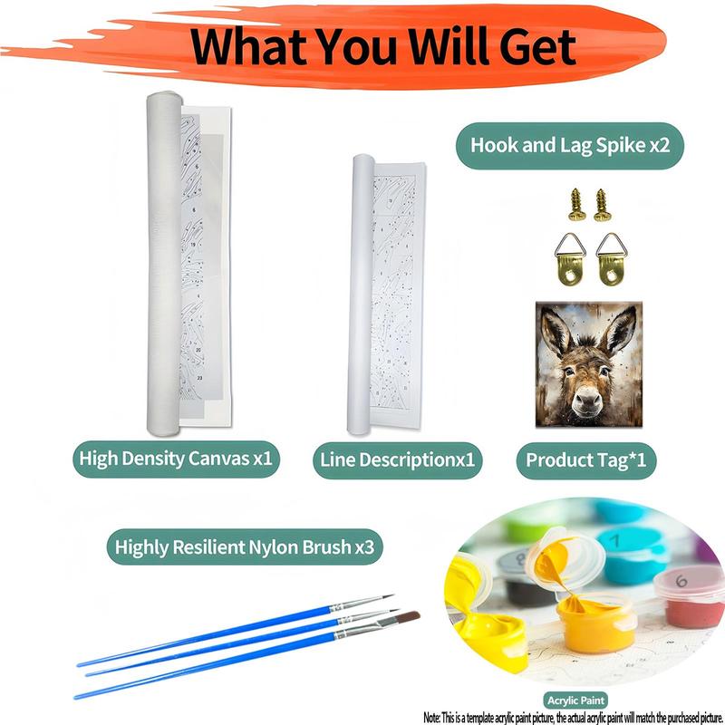 Product Introduction of Donkey Pattern DIY Painting By Numbers Kit, 1 Set DIY Paint By Numbers Kit without Frame, Wall Art Decoration for Home Living Room Bedroom 3