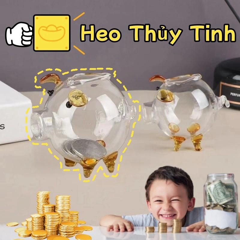  Ngân hàng heo đất trong suốt,Heo Thủy Tinh Tiết Kiệm đựng vàng ,Kính trong suốt Piggy Bank,Phong cách heo đất dễ thương 