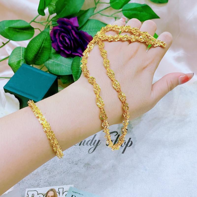 Sét dây chuyền và lắc tay xoắn 4d cao cấp Voi Nhẫn Hồ Lô 8