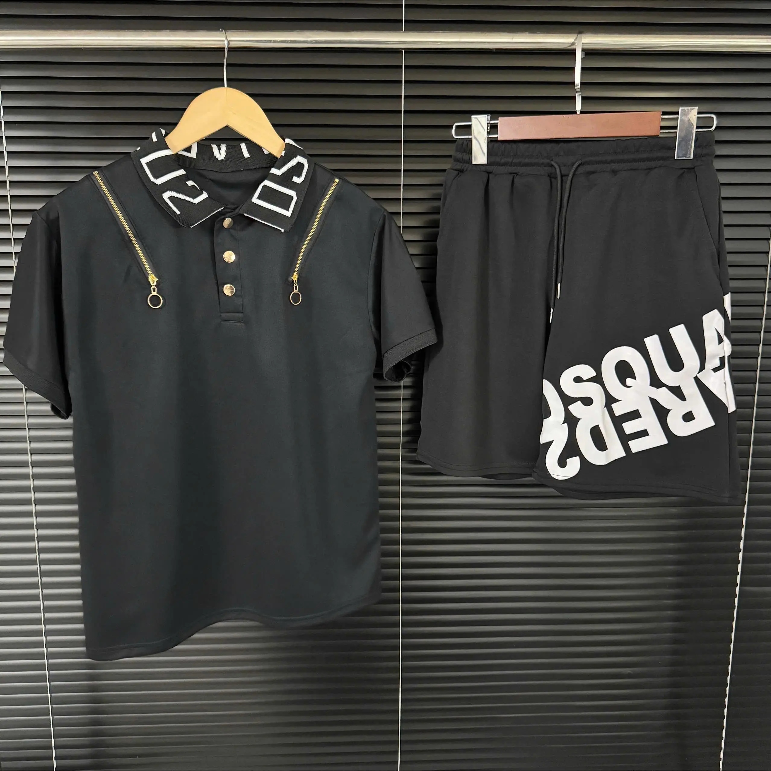 Bộ Quần Áo Polo D Q Cổ Dệt Phối Khóa , 2 Màu Đen Trắng Menswear