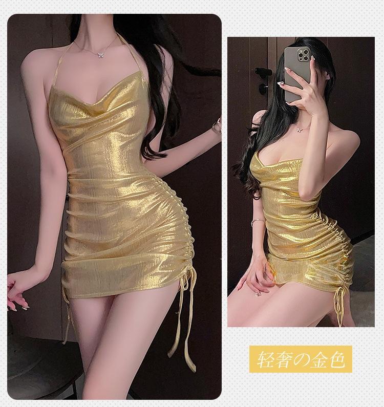Product Introduction of 【4Z】Sexy halter strap dress, clubwear bodycon mini dress, waist-slimming ruffles bodycon dress, sweet and cool Korean-style nightgown 23