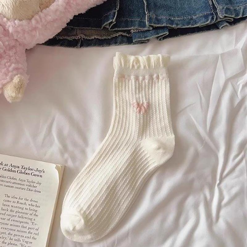 Product Introduction of Tất Lolita, 1 Đôi, Có Nơ, Ống Giữa, Phong Cách Preppy, Tất Công Chúa, Thời Trang Đường Phố JK vớ  da 26