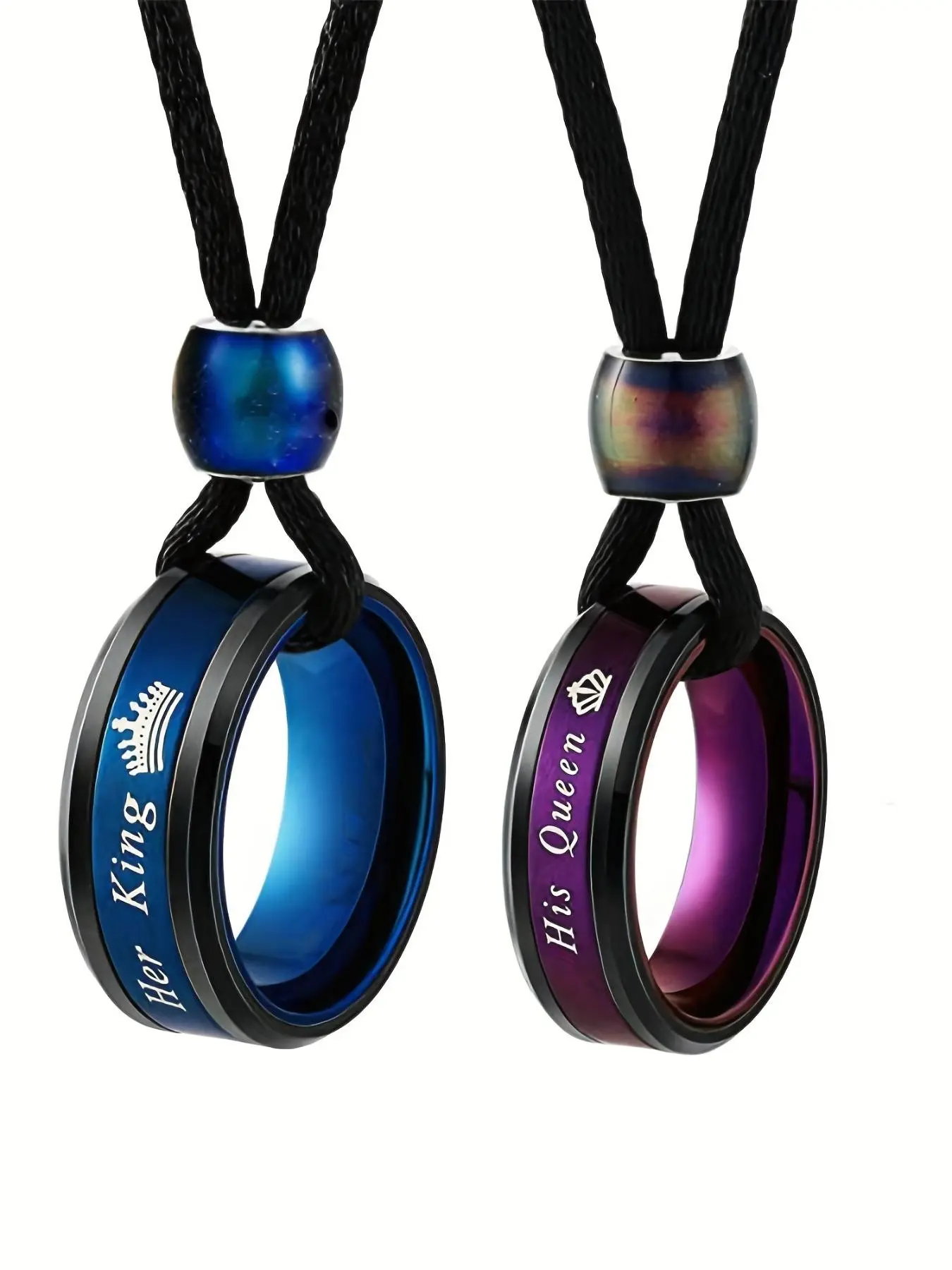 Couple Fashion Trendy Matching Ring Charm Pendant Necklace, Boho King & Queen Pattern Necklace Jewelry, 2024 New Stylish Clothing Decor for Couple Christmas Gift, Gifts for Girlfriend