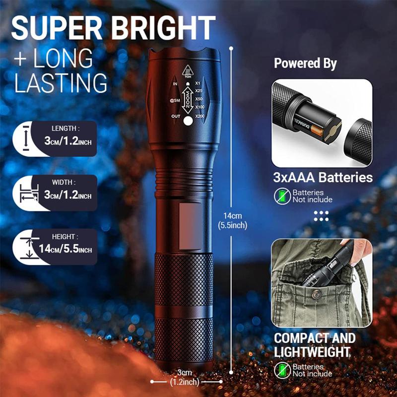 Adjustable Zoom LED Brightest Flashlight, Long Lasting LED Flashlights, Flash Light with 5 Lighting Modes, Outdoor Pocket Torch Light for Camping, Portable Flashlight for Men, Valentine's Day Gift 1