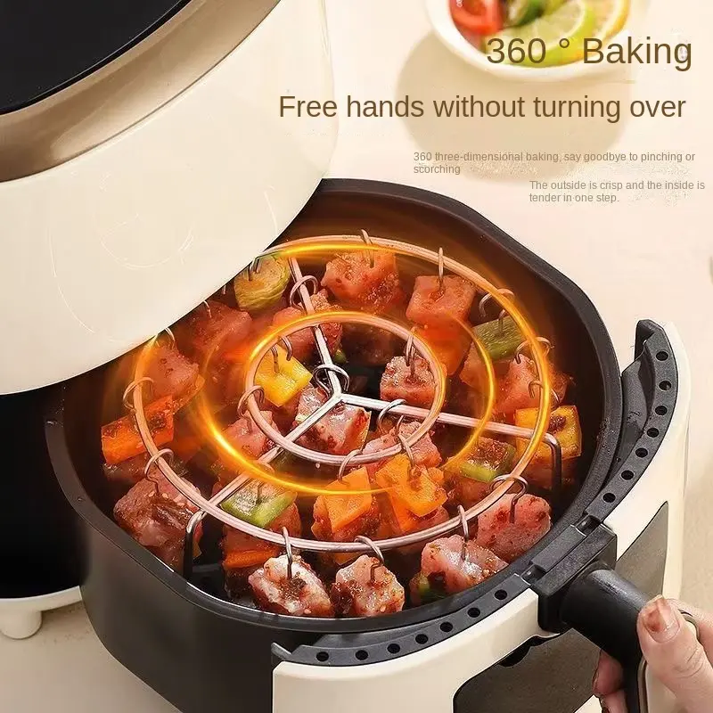 Giá quay bằng thép không gỉ, không cần lật, phụ kiện lò nướng, xiên dọc, xiên BBQ, phụ kiện nhà bếp và gia đình, xiên nướng 5