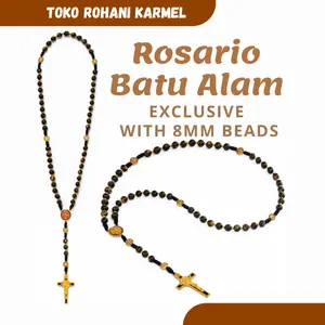 KALUNG ROSARIO KATOLIK 8MM BLACK TIGER EYE / ROSARIO KALUNG BATU ALAM