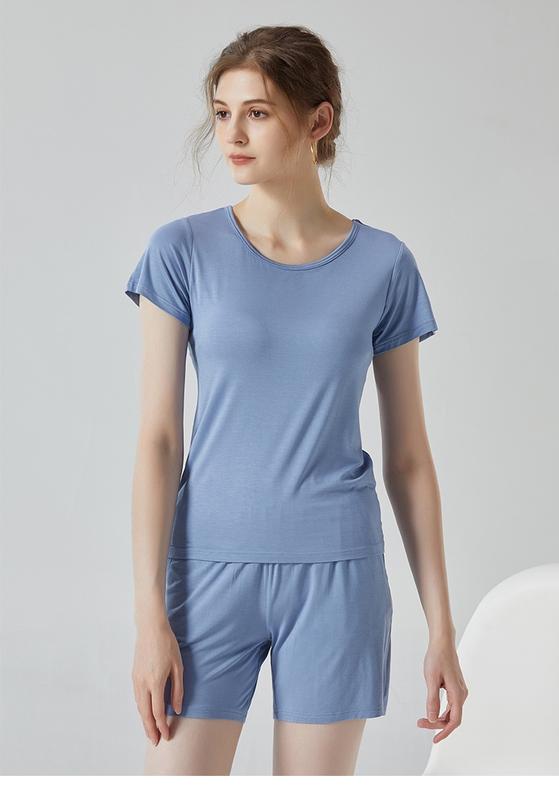 Product Introduction of M-3XL Large size short sleeve top with chest pad, home wear/lounge wear/sports yoga wear /, fixed cup women's basic T-shirt, black/white/gray short sleeve Womenswear Lingerie Loungewear Pajama 10