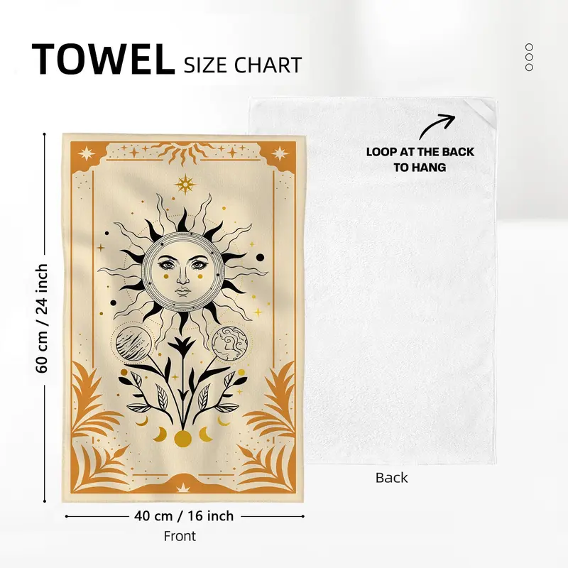 Sun & Flower Pattern Dish Towel, 2pcs Household Bundle Cleaning Products Kitchen Accessories Multi-function Soft Absorbent Hand Towel, Reusable Durable Kitchen Towel, Home Care Supplies Kitchen Gadgets 1