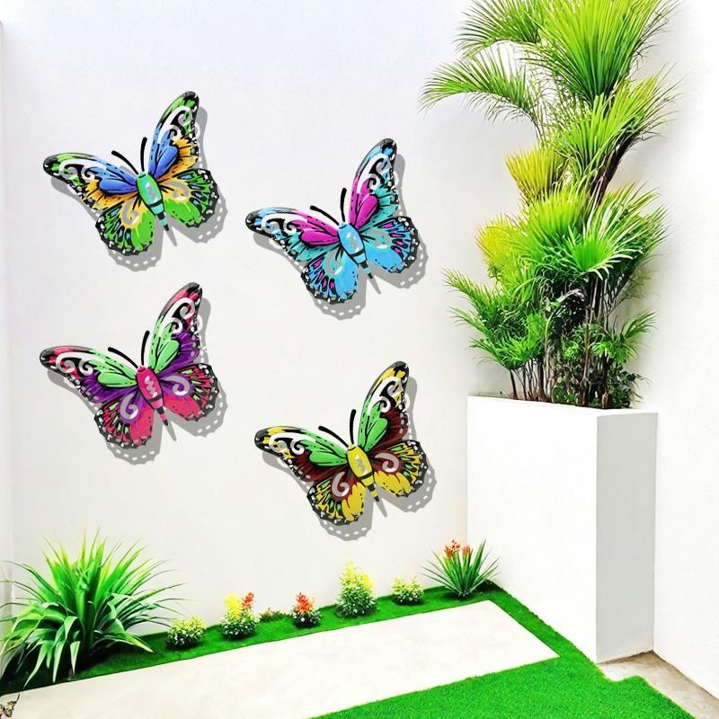 Butterfly Pattern Wall Decor, 4 Counts/set Colorful Hanging Butterfly Wall Art, Wall Decor for Home Garden Yard Fence 4