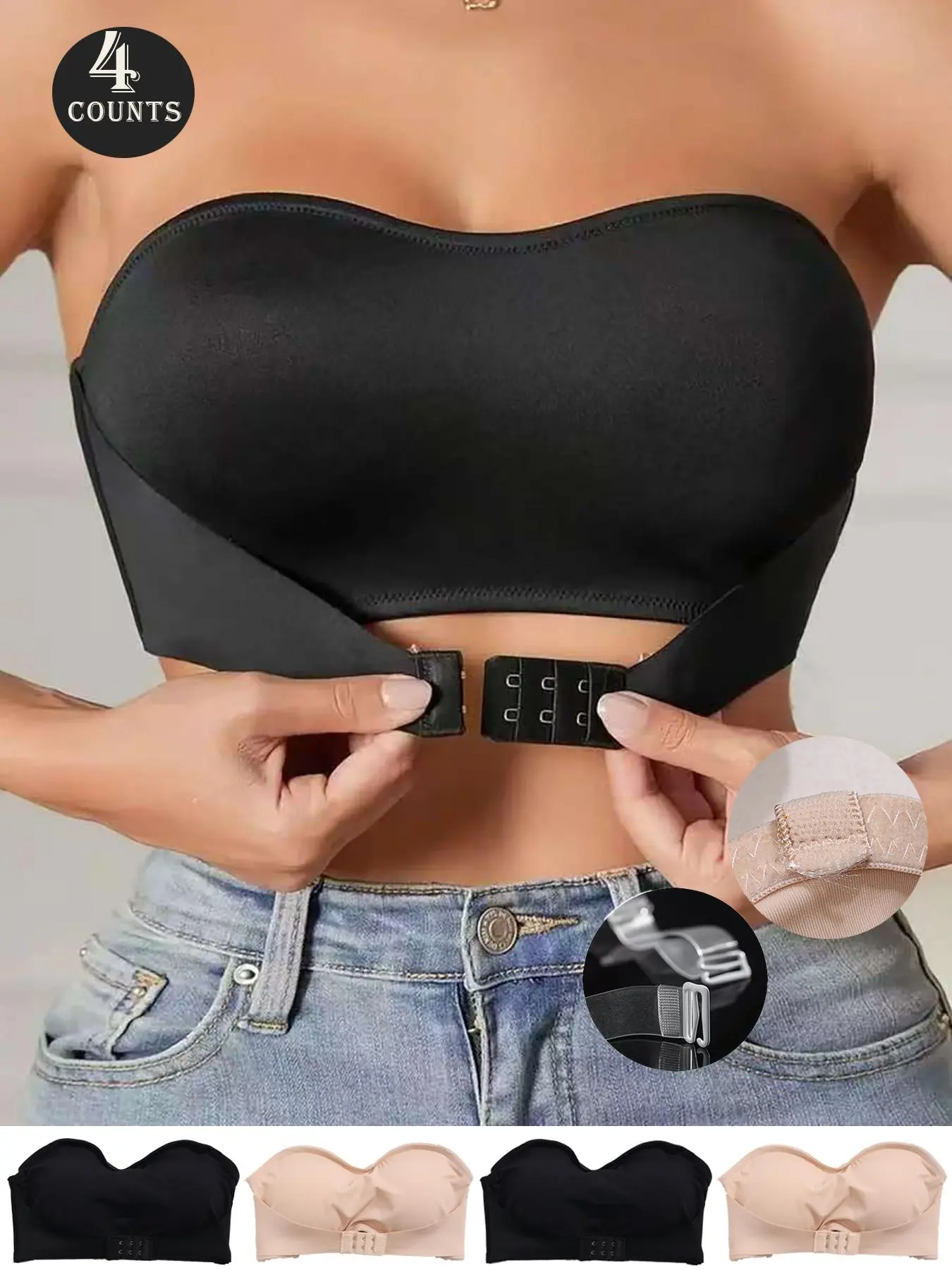 Women's Solid Wireless Backless Bra, Breathable Comfortable Strapless Push Up Bra, Women's Lingerie for All Seasons