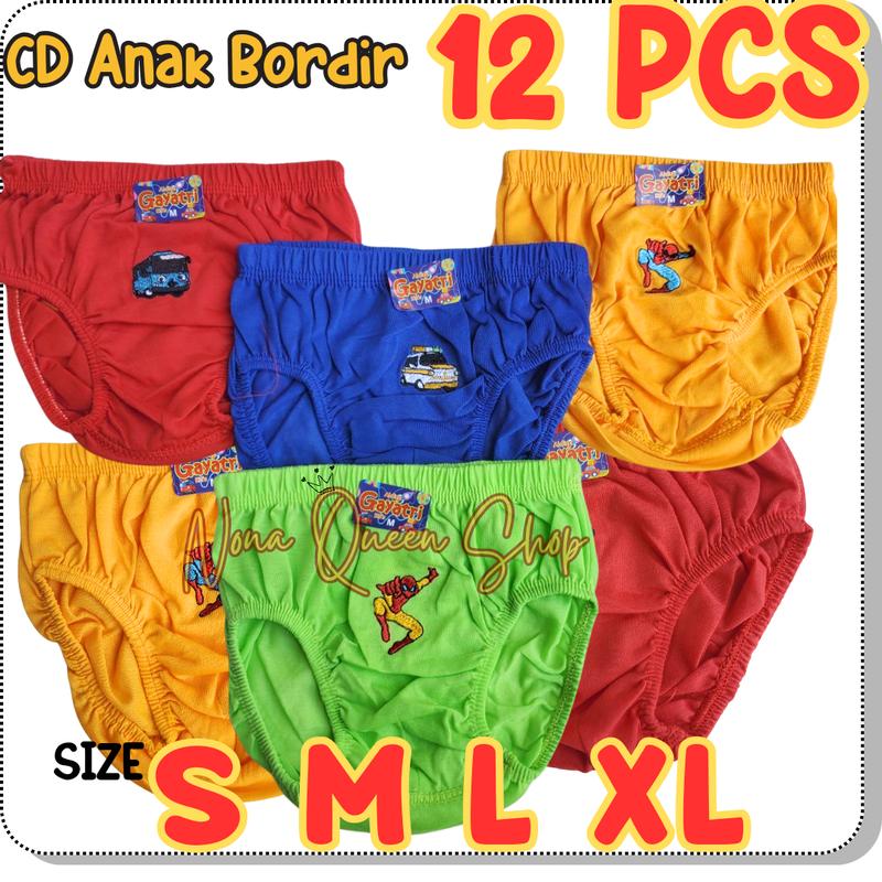 12 PCS Celana Dalam Anak Cowok Karakter Bordir Murah Celana Dalam, Anak Laki Laki Selusin Grosir 0