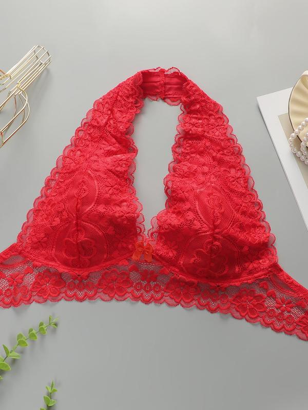 Women's Floral Lace Halter Bra, Casual Comfy Breathable Wireless Bra, Softness Lingerie for All Seasons 6