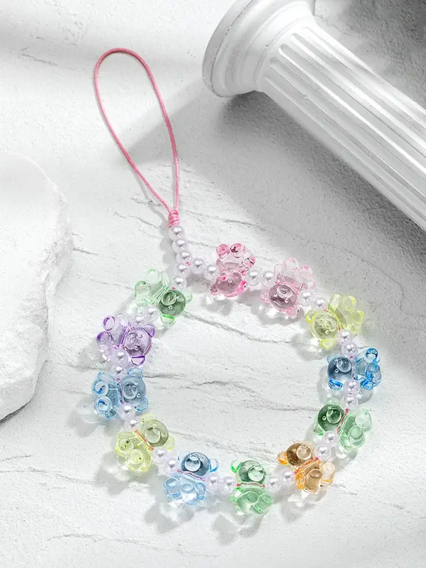 Artificial Crystal Bears & Faux Pearls Keychain, Colorful Beaded Phone Chain, Cute Keychain for Daily Decor, Trendy All-match & Exquisite Keychain for Friend's Gift 3
