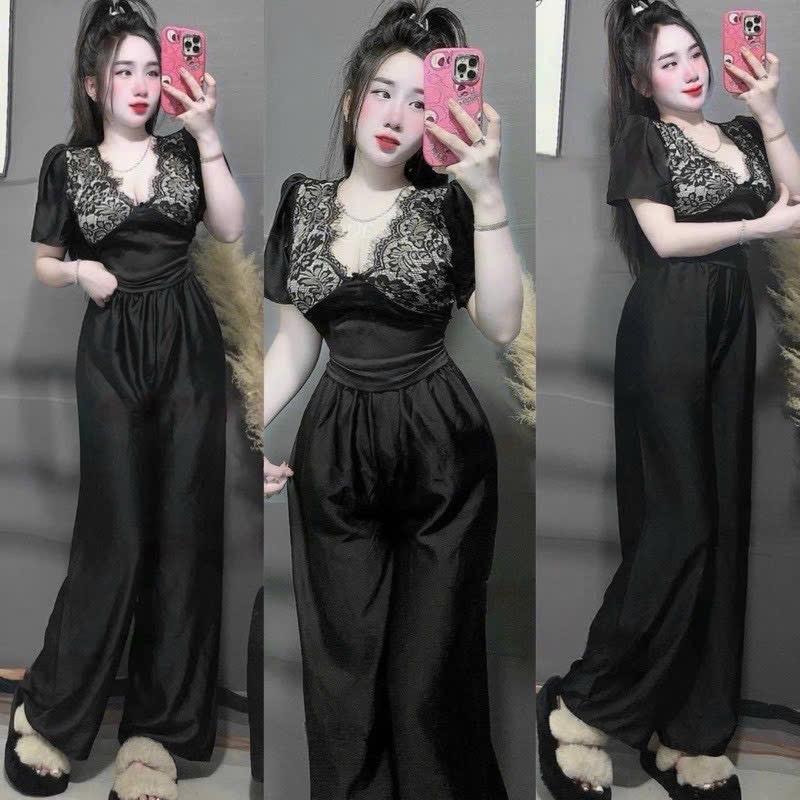 Sét Cúp Ngực Phối Ren,Tay Ngắn Xinh, Quần Lụa Nữ váy  body vaynoel Women Voi 0