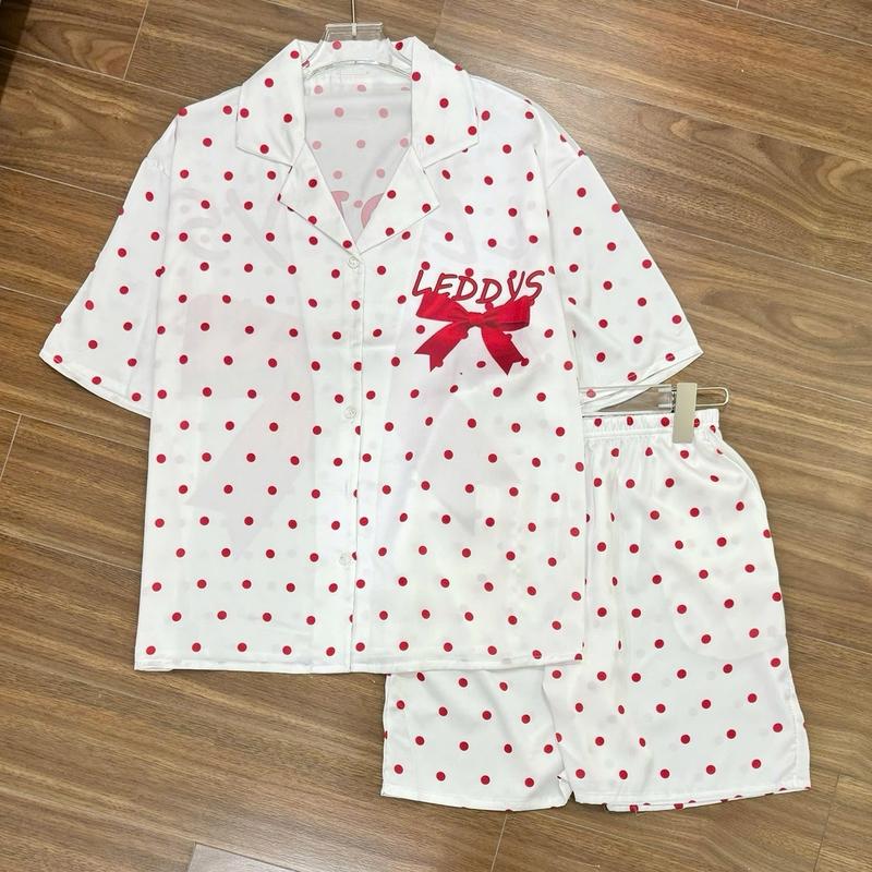 (Freesize 45-60kg) Bộ ngủ nữ pijama lụa latin quần đùi hoạ tiết cute do macnha Kem Nhung Áo 4