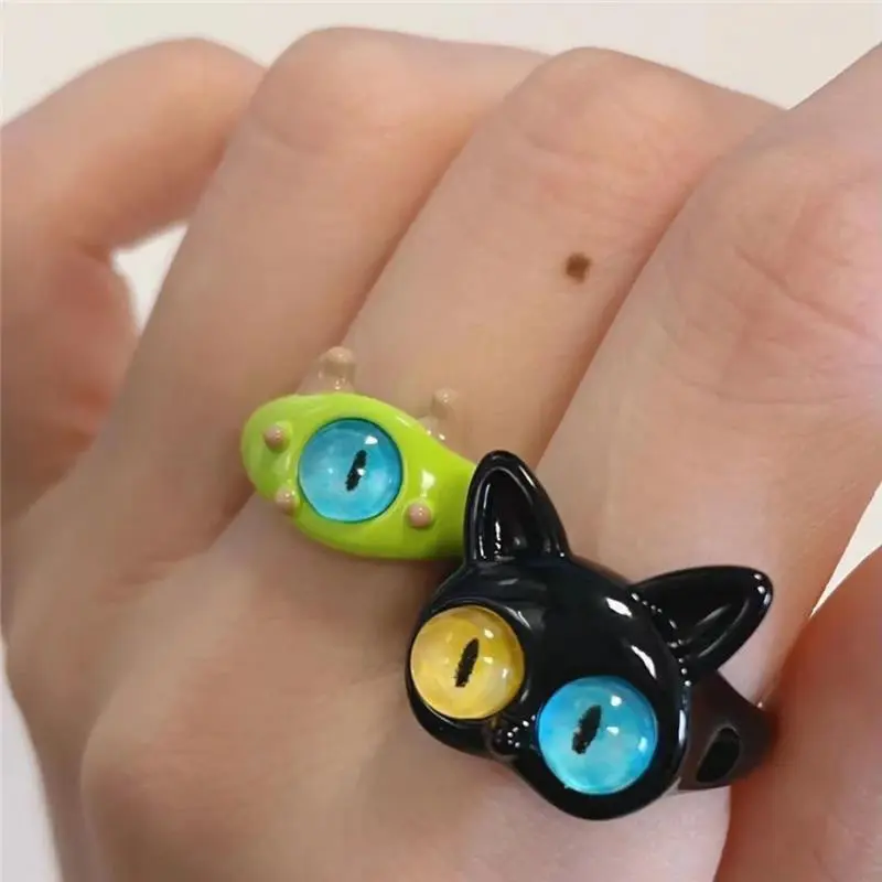[Yybooklu]COD 1 cute and playful cat monster ring Funny Black Cat Small Monster Ring Big Eye Sweet Cool Cartoon Lovely Girlfriend Couple Ring