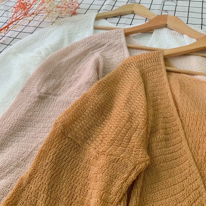 Áo khoác cardigan len mỏng phong cách hàn quốc Nữ Women Nhung Kem 5