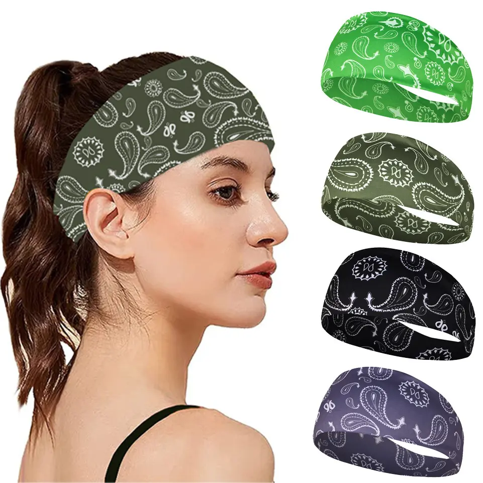 Panduan Kecergasan Kalis Peluh Paisley, Ketibaan Baru, Jalur Anti-Peluh, Ikat Kepala Larian, Ikat Kepala Bandana Penyerap Peluh Sukan, Tali Pinggang Perlindungan Kepala Headbands