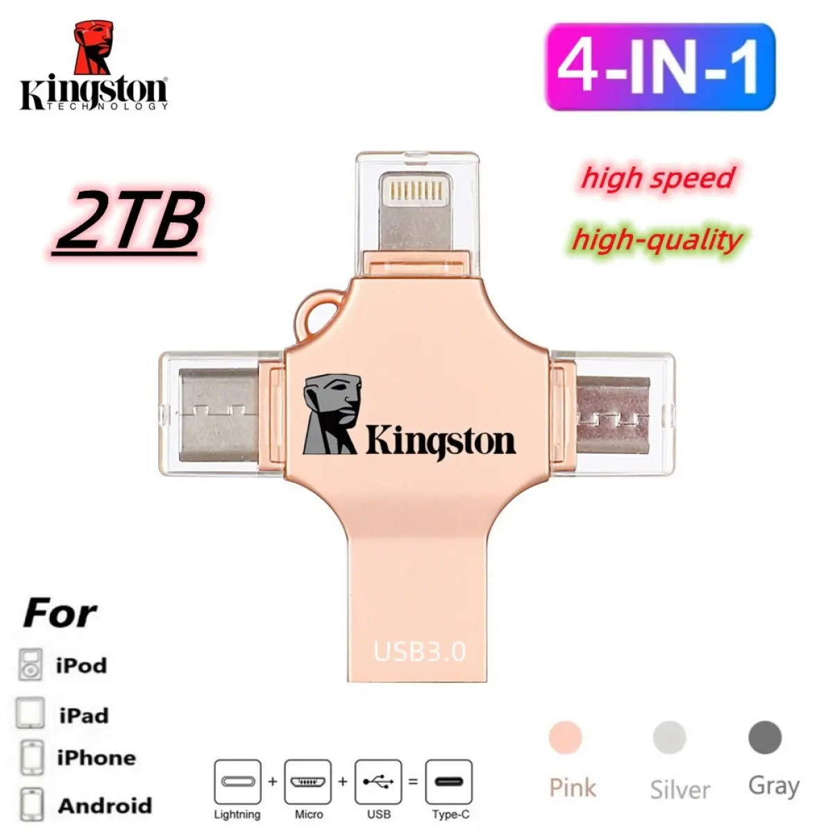 4 In 1 Kingston OTG flash drive USB 3.0  Pendrive High Speed Type-C Suitable For i/O/S/Android/phone/PC  2TB 1TB 512GB 256GB 128GB 64GB