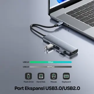 ROBOT HT350 Multiport 5 in1 USB Type C HUB Adapter Portable Garansi [bisa COD] 3