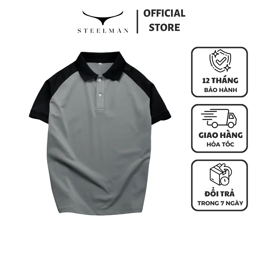 Áo thun Polo nam tay ngắn STEELMAN chất liệu vải cá sấu thoáng mát phối màu trắng đen thời trang Menswear Cộc Tay
