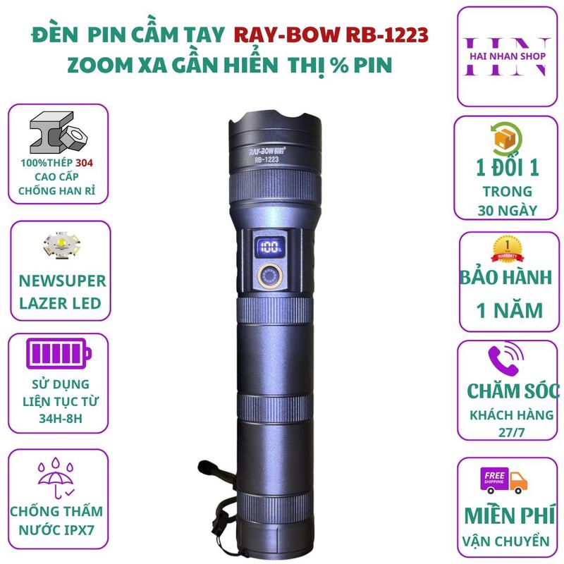 Đèn pin siêu sáng RB-1223 dung lượng pin 12.000mah chiếu xa 1.200m
