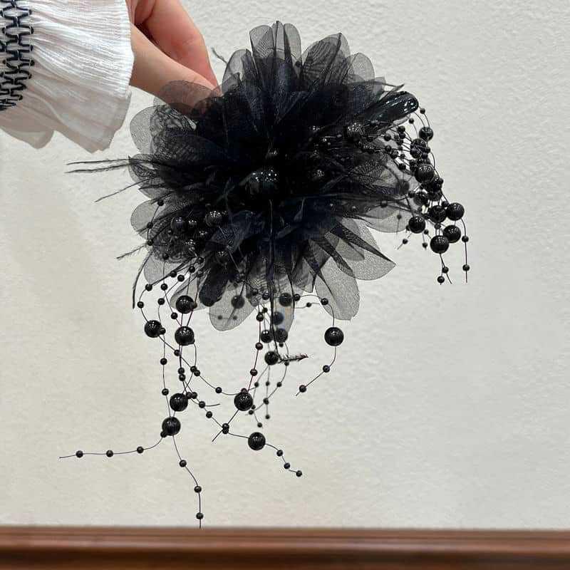 Product Introduction of Fashion Black Mesh Flower Hair Clip Women Shark Ponytail Clip Headdress Temperament Flower Hair Claw Headwear 14