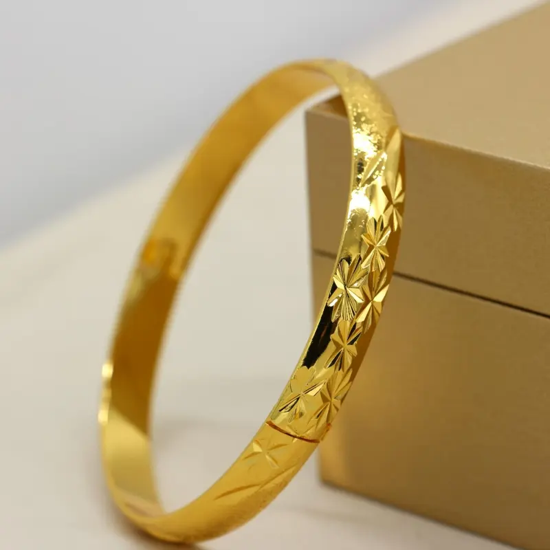 Vintage Tribal 24K Plated Openable Bangle - Copper Material, No Mosaic, Ideal for Daily Wear & Gifts - Middle East Dubai Style Fashion Women'S Cuff Bracelet (Pcs of 1) 8