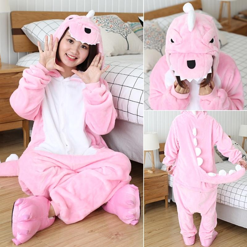 Product Introduction of Bộ Đồ Ngủ vải nỉ Hoạt Hình Khủng Long Màu Hồng Kigurumi, Unisex, Dành Cho Phụ Nữ Và Nam Giới, Đồ Ngủ Có Mũ Trùm Đầu, Áo Liền Quần, Trang Phục Hóa Trang Động Vật, Áo Liền Quần, ☎✚◐ 24
