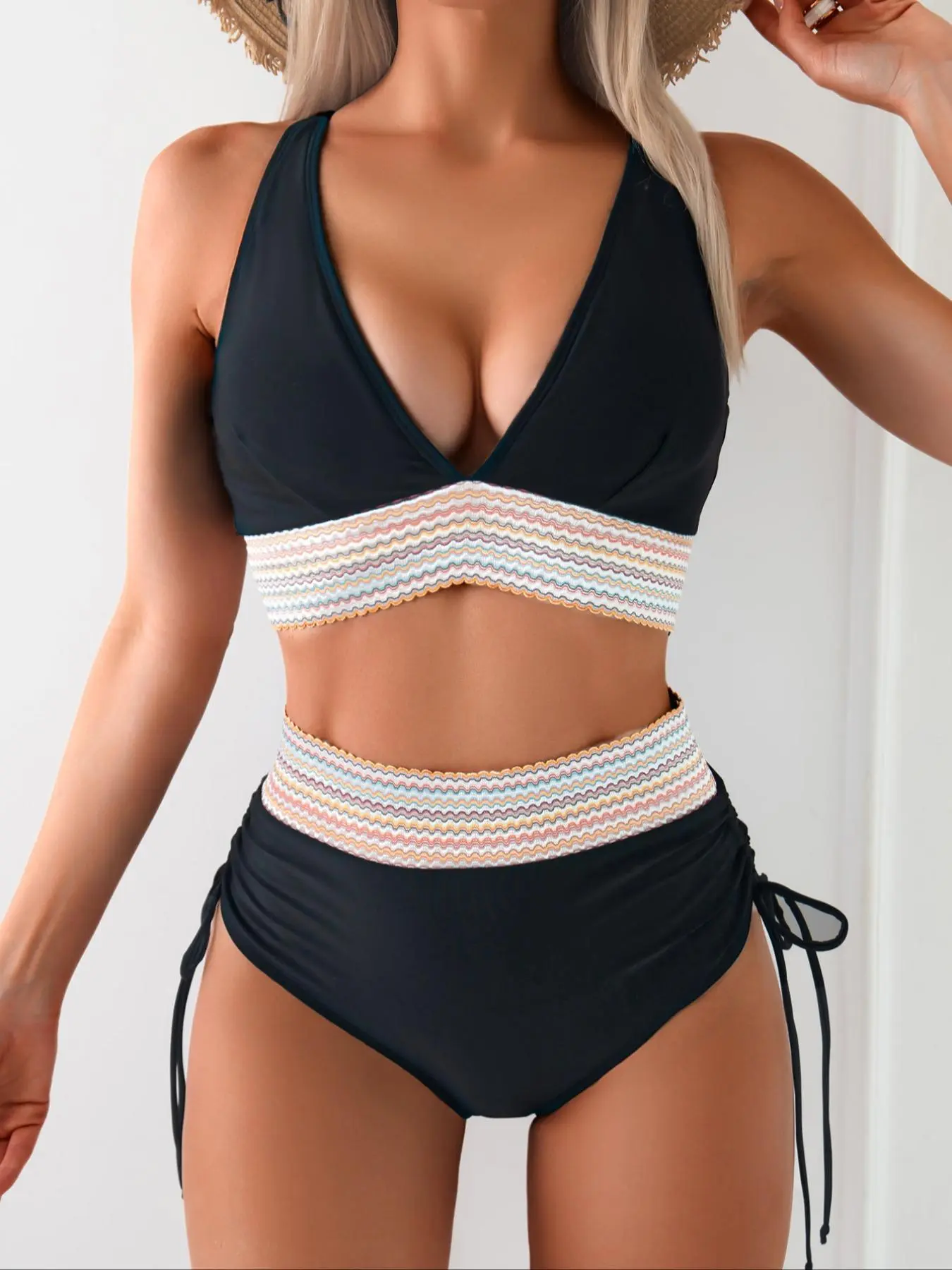 Two-piece Set Women's Colorblock Bikini Set, Casual Fashion Chic Swim Top & Swim Bottom Set for Beach Holiday Vacation, Ladies Swimwear for All Seasons, Swimsuit for Women
